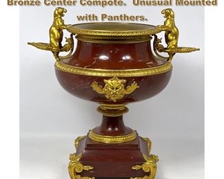 Lot 1746 French Empire Rouge Marble and Bronze Center Compote. Unusual Mounted with Panthers. 