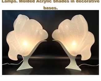 Lot 1747 Pr Rogier style Floriform Modernist Lamps. Molded Acrylic Shades in decorative bases. 