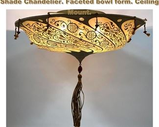 Lot 1749 Fortuny Murano style Painted Silk Shade Chandelier. Faceted bowl form. Ceiling Mount. 