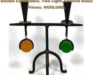 Lot 1752 GUNNER ANDER Iron and Glass Double Candelabra. Two Light. Colored Glass Prisms. HOGLUND. 