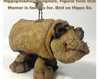 Lot 1755 TODD WARNER Pottery Hippopotamus Sculpture. Figural form that Warner is famous for. Bird on Hippo Ba