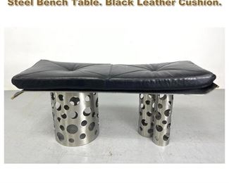 Lot 1763 WAAL FATHI Designer Brass and Steel Bench Table. Black Leather Cushion. 