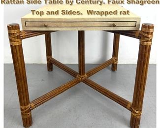 Lot 1764 McGuire Style Faux Shagreen, Rattan Side Table by Century. Faux Shagreen Top and Sides. Wrapped rat