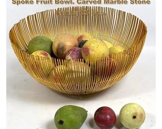 Lot 1783 Stone Fruit in Gilt Metal Multi Spoke Fruit Bowl. Carved Marble Stone Fruits 23 pcs.