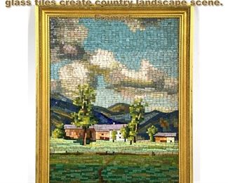 Lot 1788 Glass Mosaic Landscape. Colorful glass tiles create country landscape scene. Framed. 