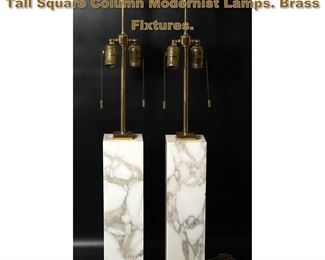 Lot 1794 Pr Jobsjohn Gibbings Style Marble Tall Square Column Modernist Lamps. Brass Fixtures. 