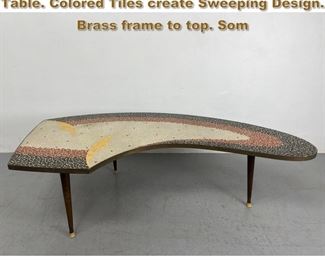 Lot 1811 Great Modernist Tile Top Coffee Table. Colored Tiles create Sweeping Design. Brass frame to top. Som