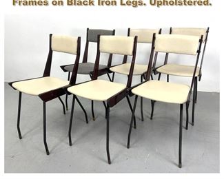 Lot 1816 Set of 6 Italian 50 s chairs. Wood Frames on Black Iron Legs. Upholstered.
