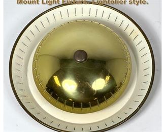 Lot 1817 Brass and Enameled Metal Ceiling Mount Light Fixture. Lightolier style. 