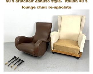 Lot 1819 2pcs Italain Lounge Chairs. Brown 50 s armchair Zanuso style. Italian 40 s lounge chair reupholste