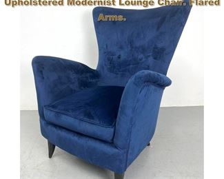 Lot 1824 Italian 1950s Tall Back Blue Upholstered Modernist Lounge Chair. Flared Arms. 