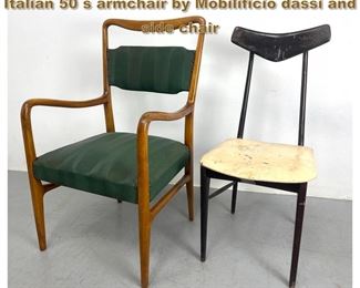 Lot 1827 2pc Modernist Wood Frame Chairs. Italian 50 s armchair by Mobilificio dassi and side chair