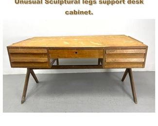 Lot 1835 Gio Ponti style Modernist Desk. Unusual Sculptural legs support desk cabinet. 