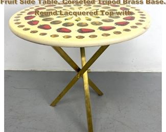 Lot 1836 PIERO FORNASETTI Milano Italy Fruit Side Table. Corseted Tripod Brass Base. Round Lacquered Top with