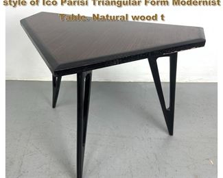 Lot 1838 Italian corner side table in the style of Ico Parisi Triangular Form Modernist Table. Natural wood t