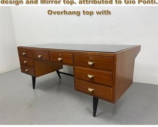Lot 1840 Italian 50 s desk with cantilever design and Mirror top. attributed to Gio Ponti. Overhang top with