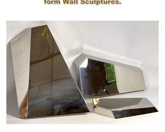 Lot 1842 3pc Chrome Faceted Polyhedron form Wall Sculptures. 