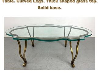 Lot 1843 Italian Gilt Iron Glass Top Coffee Table. Curved Legs. Thick shaped glass top. Solid base. 