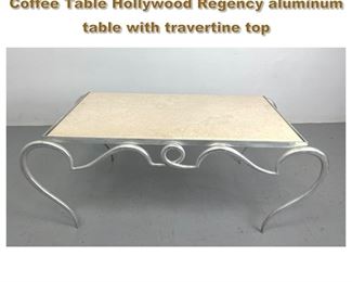 Lot 1845 Rene Prou Style Silver Leaf Scroll Coffee Table Hollywood Regency aluminum table with travertine top
