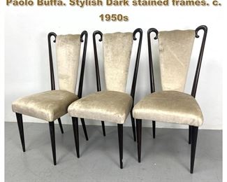 Lot 1849 Set of 3 side chairs attributed to Paolo Buffa. Stylish Dark stained frames. c. 1950s