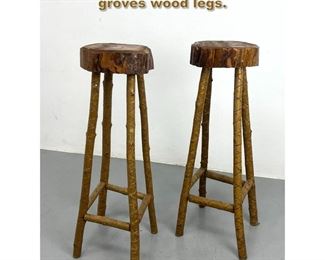 Lot 1856 Pair French free edge stools with groves wood legs. 