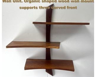 Lot 1867 Studio Woodworker Three Shelf Wall Unit. Organic shaped wood wall mount supports three curved front 