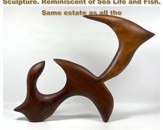 Lot 1869 Modernist Abstract Carved Walnut Sculpture. Reminiscent of Sea Life and Fish. Same estate as all the