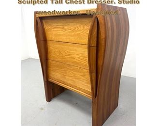 Lot 1873 Studio Made Walnut and Oak Sculpted Tall Chest Dresser. Studio woodworker. Unsigned. 
