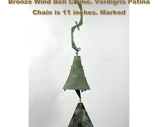 Lot 1887 PAOLO SOLERI for ARCOSANTI Bronze Wind Bell Chime. Verdigris Patina Chain is 11 inches. Marked