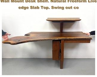 Lot 1896 James Monroe Camp 87 Custom Wall Mount Desk Shelf. Natural Freeform Live edge Slab Top. Swing out co