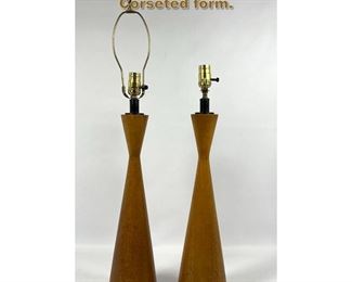Lot 1897 Pair Turned walnut table lamps. Corseted form.