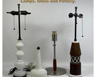 Lot 1906 4pc Lot Mid Century Modern Table Lamps. Glass and Pottery.
