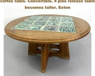 Lot 1909 GUILLERME et CHAMBRON tile top coffee table. Convertible. 4 pins release table becomes taller. Exten