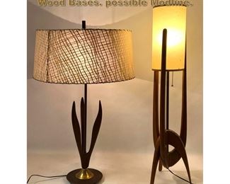 Lot 1911 2pc 50s Modern Table Lamps. Wood Bases. possible Modline. 
