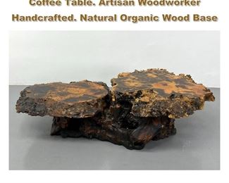 Lot 1926 BiLevel Live Edge Wood Slab Coffee Table. Artisan Woodworker Handcrafted. Natural Organic Wood Base