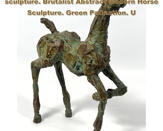 Lot 1936 Marino Marini Style Bronze sculpture. Brutalist Abstract Modern Horse Sculpture. Green Patination. U