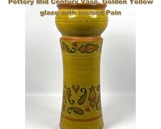 Lot 1943 Rosenthal Netter Italian Art Bitossi Pottery Mid Century Vase. Golden Yellow glaze with incised Pain