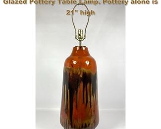 Lot 1949 Good Mid Century Modern Drip Glazed Pottery Table Lamp. Pottery alone is 21 high 