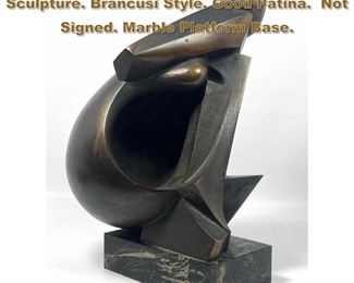 Lot 1950 Abstract Modernist Bronze Sculpture. Brancusi Style. Good Patina. Not Signed. Marble Platform Base.