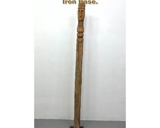 Lot 1958 Tall Rustic Wood Carved Totem on Iron Base. 
