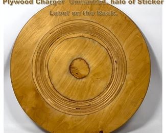 Lot 1962 Saarinen Finland Large Blonde Plywood Charger Unmarked. halo of Sticker Label on the Back.