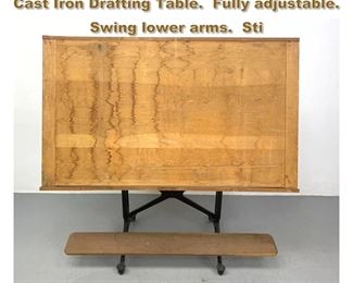 Lot 1970 Large Keuffel and Esser Antique Cast Iron Drafting Table. Fully adjustable. Swing lower arms. Sti