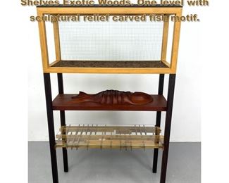 Lot 1976 Erik K.Schmehl Studio 2003 Shelves Exotic Woods. One level with sculptural relief carved fish motif.