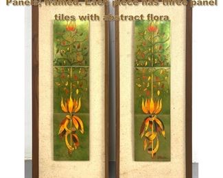Lot 1984 2pc OLESKI Enamel Painted Metal Panels framed. Each piece has three panel tiles with abstract flora