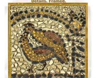 Lot 1988 Stone Mosaic Bird Plaque. Painted Details. Framed. 