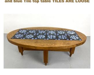 Lot 2002 GUILLERME et CHAMBRON Oak and blue Tile top table TILES ARE LOOSE 