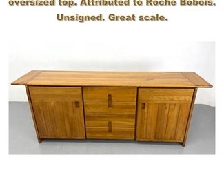 Lot 2018 French Solid elm credenza with oversized top. Attributed to Roche Bobois. Unsigned. Great scale. 