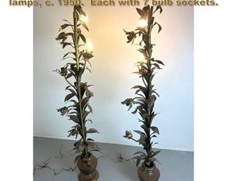 Lot 2020 Pair of brass Tree Form floor lamps, c. 1950. Each with 7 bulb sockets.