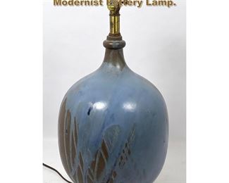 Lot 2031 Large Bulbous Blue Glazed Modernist Pottery Lamp.
