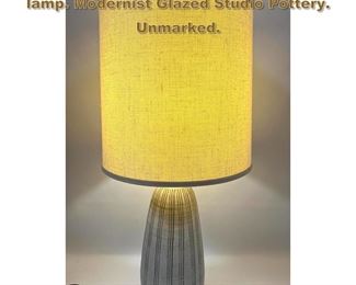 Lot 2038 Striped Nancy Wickham pottery lamp. Modernist Glazed Studio Pottery. Unmarked.